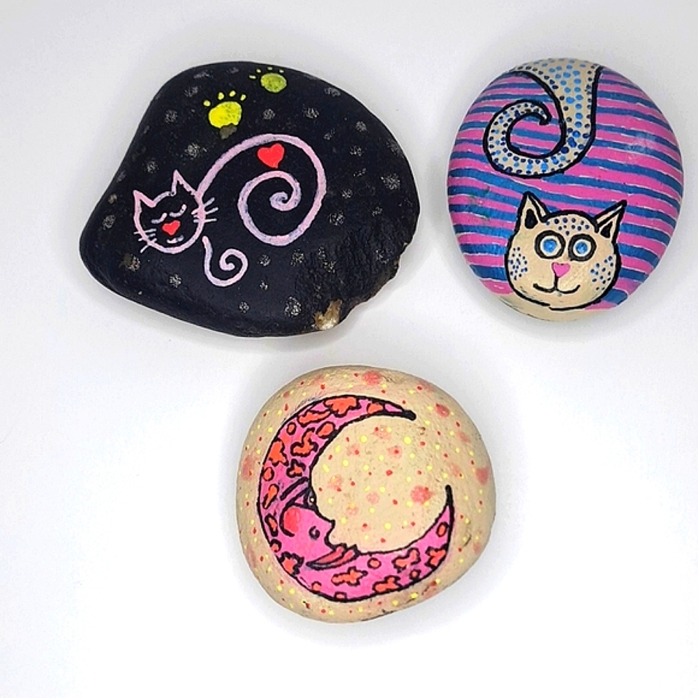 3 mini Hand Made Rock Art